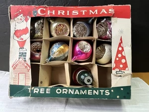 Schachtel mit 8 Vintage Fantasia Marke Glaseinzug Träne Weihnachtsschmuck Polen - Bild 1 von 6