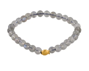 24K Gold 999 Gold Fish Charm Labradorite Bead Bracelet - Picture 1 of 4