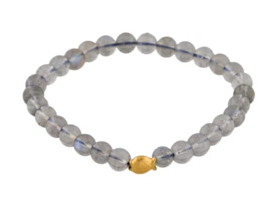 24K Gold 999 Gold Fish Charm Labradorite Bead Bracelet - Image 1 of 4