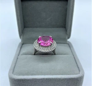 9.95 TCW Certified Eye Clean Ceylon Pink Sapphire in Rhodium Plated Sterling - Picture 1 of 12