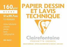 [Ref:96257C] CLAIREFONTAINE Pochette papier dessin & lavis technique A4 12F 160g