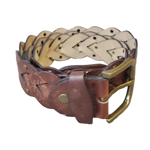 Cintura donna pelle floreale vintage M marrone ottone borchie cowgirl da collezione - Foto 1 di 5