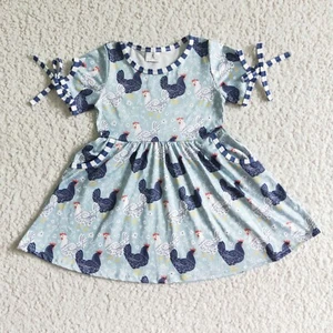 Girls Short Sleeve Pocket Twirl Dress Chicken Print  - Picture 1 of 1