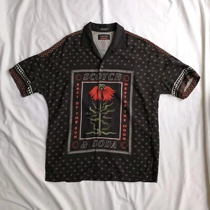 Scotch & Soda Button Up Shirt Mens Sz S Short Sleeve Logo Graphic Black Red - Picture 1 of 5