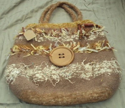 Hand knitted/felted brown bag with embellishment Gift Idea NEW - Image 1 of 4