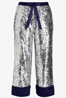 Pantalones de dormir Pj para dama talla S PETER ALEXANDER AZUL MARINO PLATA LENTEJUELAS BRILLANTES $99.95 Foto 1 de 4