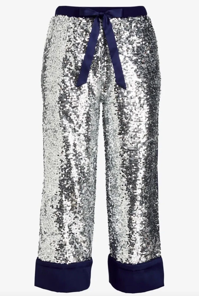 Ladies Size S PETER ALEXANDER NAVY SILVER SPARKLE SEQUIN Pj Sleep Pants  $99.95 - image 1 of 4