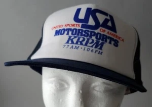 VINTAGE USA MOTORSPORTS TRUCKER CAP SNAPBACK RADIO AM FM BASEBALL KRPM MESH HAT - Picture 1 of 16