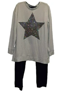 Jessica Simpson Girl's Two Piece Sequin Heart Sweater & Pants Set Glacier Grey - Picture 1 of 4