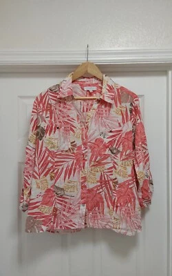 Coral Bay Top Women's Size Petite XL Floral Linen Blend Blouse Pockets Summer  - Image 1 of 4