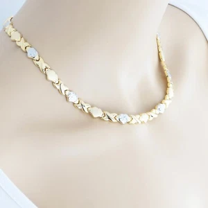 Two Tone Stampato Necklace and Bracelet, 925 Sterling Silver Hugs and Kisses, XO - Picture 1 of 10