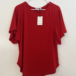 GREEN ENVELOPE Red Flutter Short Sleeve Blouse Top Women’s Size S, USA, NWT - Picture 1 of 7