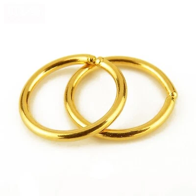 Pure 999 24k Yellow Gold Hoop Women Lucky Gift 10mm Smooth Earrings 0.44-0.48g - Image 1 of 4