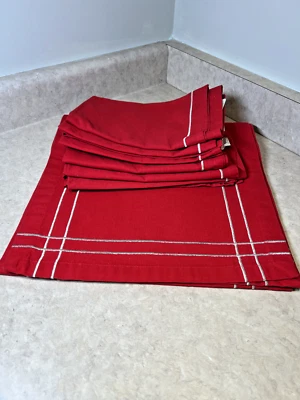 Pier 1 Imports Red & Silver Embroidered Table Runner & 6 Napkins Set  13" x 72" - Image 1 of 2