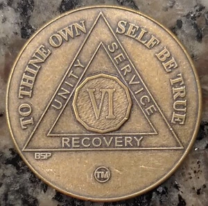 6 Year Six Alcoholics Anonymous AA Bronze Medallion Coin Sobriety Chip. - Picture 1 of 2