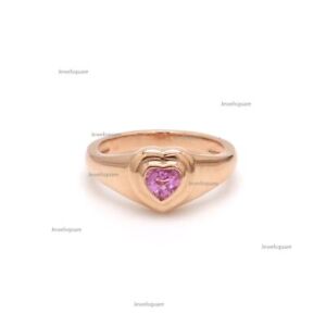 4mm Heart Natural Pink Sapphire Wedding Love Band Ring 14k Gold Signet Ring