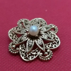 Vintage Brosche Anstecknadel goldfarben Zuchtperlen besetzt - Bild 1 von 3