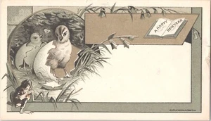 Antigua tarjeta de felicitación victoriana de año nuevo - pollitos para incubar - Imagen 1 de 2