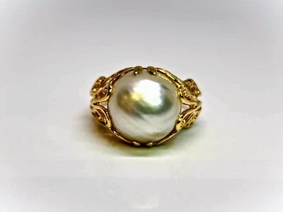 14K Yellow Gold Designed Pearl Ring - Imagem 1 de 4