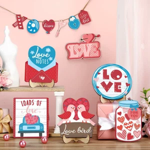Valentines Tiered Tray Decor Kit Wooden Colorful Valentines Day Table Sign⚢ - Picture 1 of 9