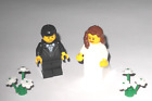 NEW LEGO WEDDING BROWN HAIR BRIDE AND BLACK HAIR GROOM, BLACK TUXEDO & BOWTIE