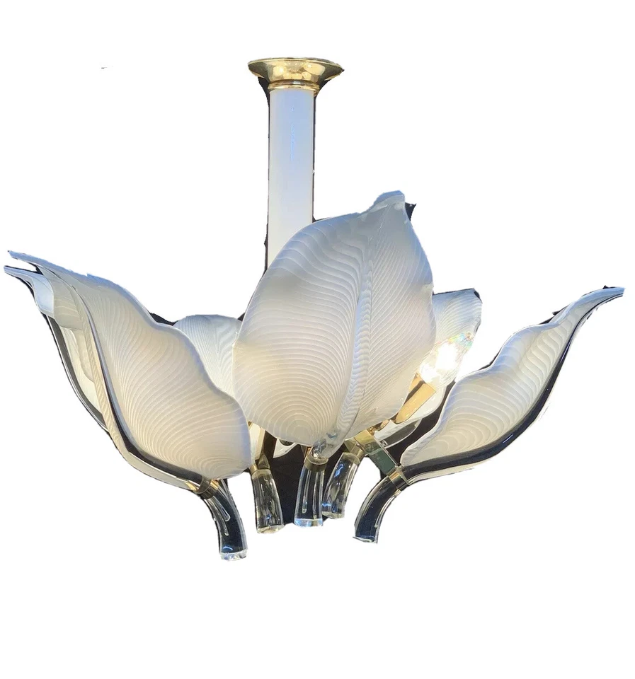 Люстра MURANO Franco Luce Seguso Glass Lotus Italian Leaf Calla Lilly 28 дюймов - Изображение 1 из 4