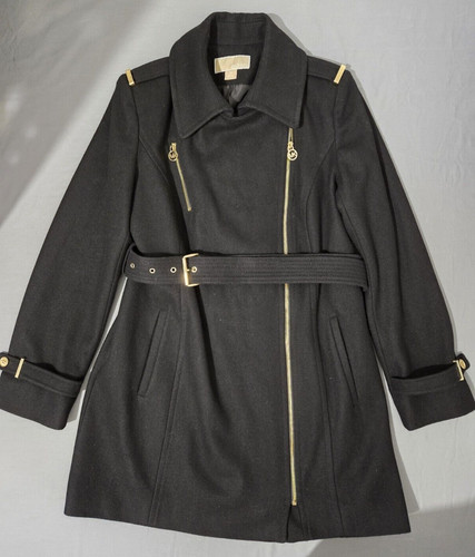 Michael Kors Giacca Donna 10 Zip Asimmetrica Misto Lana Nero