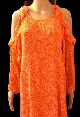 Vestido Naranja Antiguo Azul Marino Mangas Largas Cachemira Hombro Frío Volantes Talla Mediana Foto 1 de 4