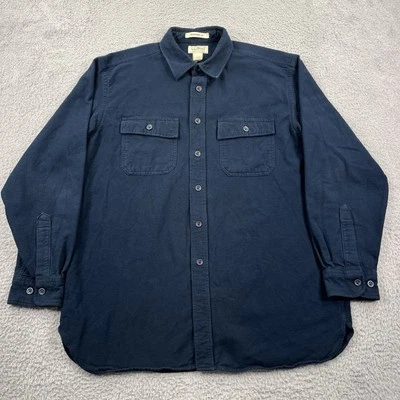 LL Bean Flannel Shirt Mens Large Navy Chamois Cloth Long Sleeve Pockets Classic - Image 1 of 4