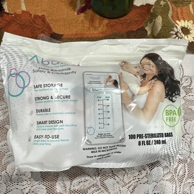 Bolsa de almacenamiento de leche materna genuina de Abana - 100 ct, 8 fl oz, SIN BPA nueva en paquete Foto 1 de 4