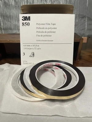 Cinta de película de poliéster metalizado Scotch/3M 850 1/4 pulgada. x 72 yardas. Caja de 3 rollos Foto 1 de 4