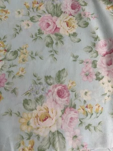 Cottage Floral Fabric Aqua Blue Yellow Roses 2 Y Quilt Cotton Roses Granny - Picture 1 of 5