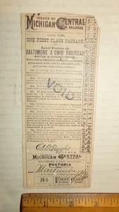 Antik 1885 MICHIGAN CENTRAL RAILROAD Co Ticket selten B&O STATION - Bild 1 von 8