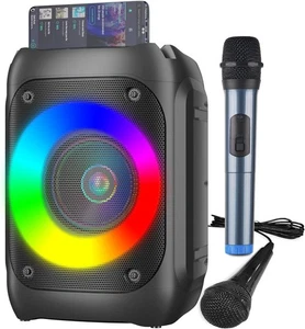 Portable Karaoke Machine with Wireless&Wired Mic Bluetooth PA Speaker LED Light - Picture 1 of 6