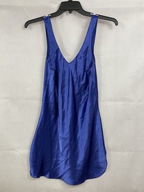 VTG 90&rsquo;s Val Mode Slip Dress Lingerie Nightgown Navy Blue Plunge Short Size L