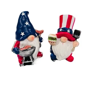 LOT OF 2 GNOME 4TH OF JULY RED WHITE BLUE FIGURINES RESIN TABLETOP INDOOROUTDOOR - Picture 1 of 6