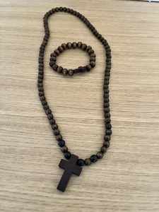 Kreuzkette und Armkette Set Aus Holz Holzarmband - Bild 1 von 4