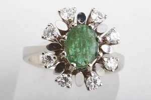 Smaragd Brillant Diamant Ring 585 14K Weiß Gold Gr 53 Top! - Bild 1 von 10