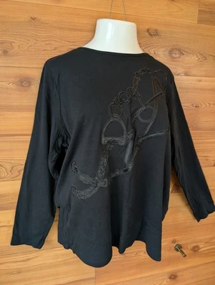 Camiseta Lauren Ralph 2X Negra Manga Larga Broca con Cuentas + Brida Ecuestre Básica Foto 1 de 4