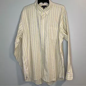 Lands End Men's Supima No Iron Oxford Dress Shirt XL 17-17.5 Yellow Stripe - Picture 1 of 7