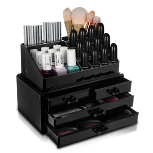 4 DRAWER COSMETIC ORGANISER BLACK MAKEUP RACK ACRYLIC NAIL LIPSTICK DISPLAY STAN - Picture 1 of 12