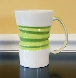 Pier 1 Coffee Tea Mug White w/ Lime Green Corkscrew Accordion Rippled Design - Picture 1 of 5