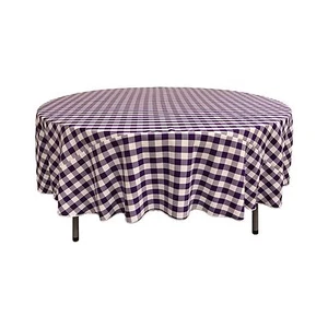 LA Linen Polyester Gingham Checkered 90-Inch Round Tablecloth. Made in USA - Picture 1 of 10