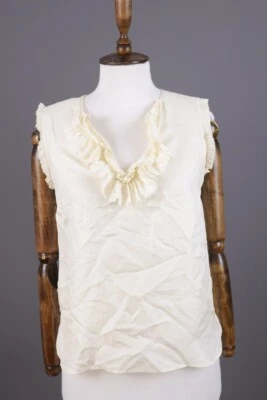 J.Crew Beige 100% Silk Sleeveless Jabot V-Neck Tank Top Shirt Size 2 / XS - Image 1 of 4