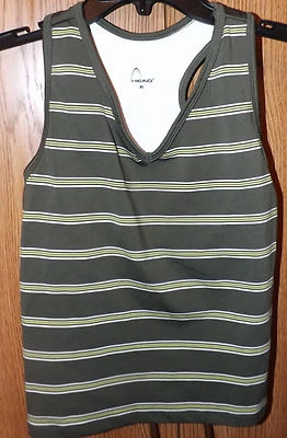 HEAD 女式弹力袖训练赛车绿色条纹罩衫 M 码 — 第 1/4 张图片