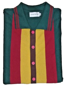 OxKnitStore Herren Langarm Pullover mit Knopfleiste grün mit rot, gold Gr. XXL - Bild 1 von 4