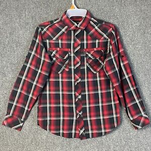 Helix Long Sleeve Button Up Shirt Small Athletic Fit Men's Plaid Red Cotton 