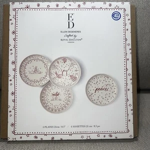 Royal Doulton Ellen Degeneres Christmas Dinner Plates Set of Four Red White NEW - Picture 1 of 2