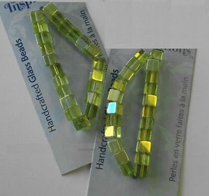 6mm Peridot iridescent cube shaped glass beads approx 44 pcs 12 inches gbs082 - Picture 1 of 3