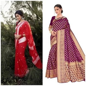 Indian Women Modern Beautiful Silk Sarees ❤️With Blouse Piece(Pack of 2) - Bild 1 von 13